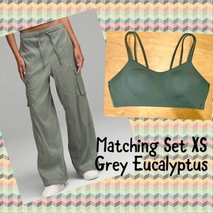 Lululemon Matching Grey Eucalyptus Cargo Dance Studio Pants XXS Cloud Bra 4 Set